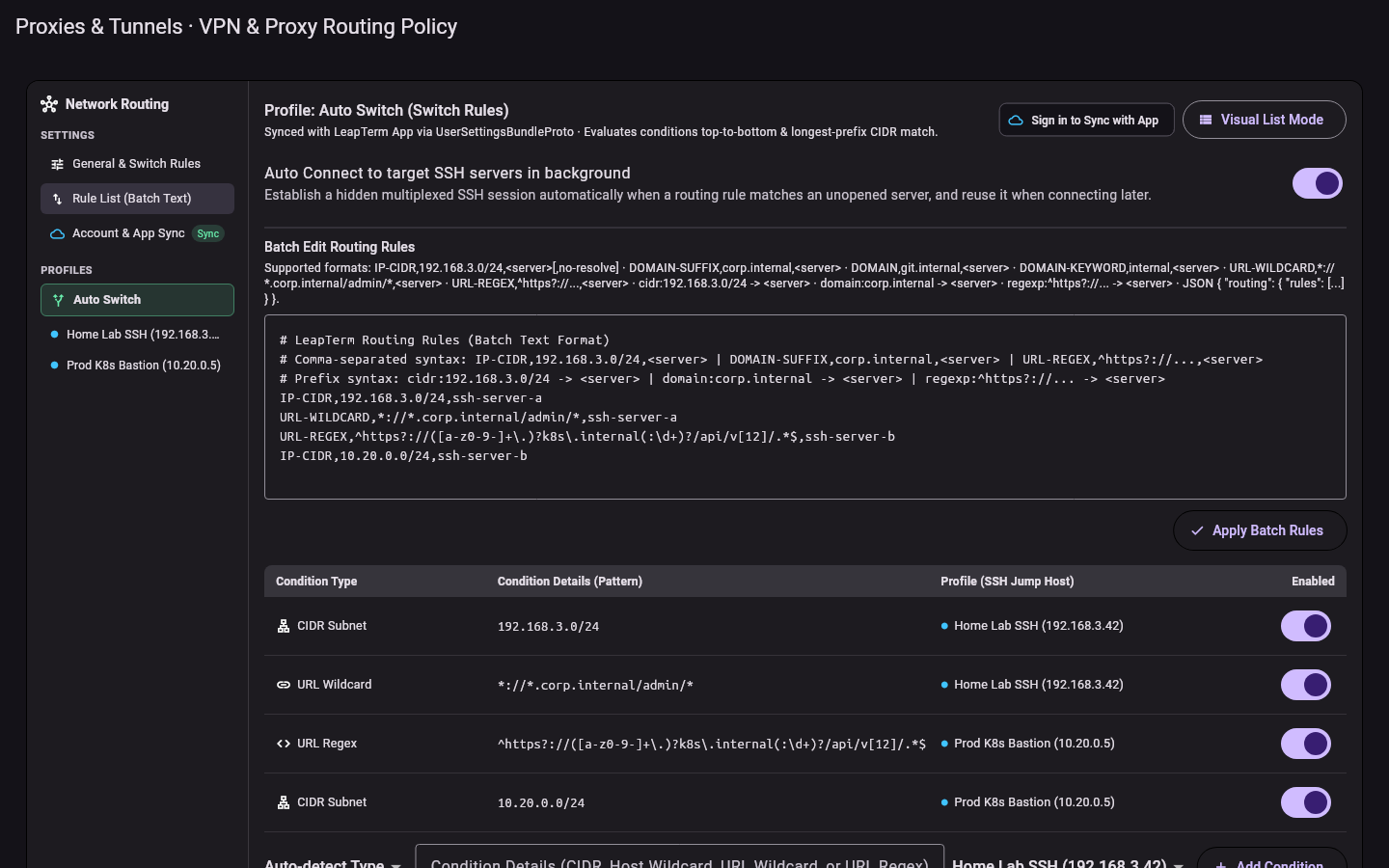 Batch Text Mode for editing multiple routing rules at once